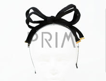 Load image into Gallery viewer, WOOL TIE BOW WITH GOLD TIPS HEADBAND
