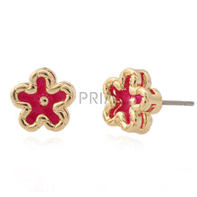 Load image into Gallery viewer, GOLD FRAME ENAMEL FLOWER STUD EARRING
