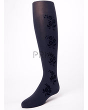 Load image into Gallery viewer, MEMOI FLOCKED SIDE FLORAL TIGHTS
