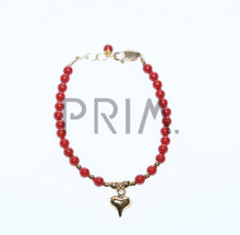 Load image into Gallery viewer, RED BEADS GOLD PUFFY HEART CENTER BRACELET
