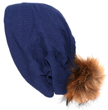 Load image into Gallery viewer, RIBBED COTTON BEANIE RACOON POM POM
