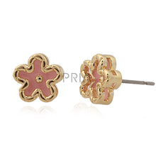 Load image into Gallery viewer, GOLD FRAME ENAMEL FLOWER STUD EARRING
