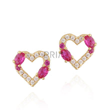Load image into Gallery viewer, DOUBLE STONE OUTLINE CZ HEART STUD EARRING
