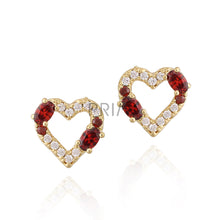 Load image into Gallery viewer, DOUBLE STONE OUTLINE CZ HEART STUD EARRING
