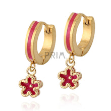 Load image into Gallery viewer, SMALL GOLD FRAME ENAMEL FLOWER EARRING
