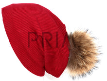 Load image into Gallery viewer, RIBBED COTTON BEANIE RACOON POM POM
