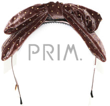 Load image into Gallery viewer, VELVET GOLD DOTS DOUBLE BOW HEADBAND
