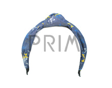 Load image into Gallery viewer, DENIM PRINTED KNOT HEADBAND WITH LEATHER EDGE
