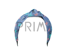 Load image into Gallery viewer, DENIM PRINTED KNOT HEADBAND WITH LEATHER EDGE
