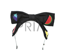 Load image into Gallery viewer, DENIM BOW WITH EMBROIDERED FRUIT HEADBAND
