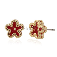 Load image into Gallery viewer, GOLD FRAME ENAMEL FLOWER STUD EARRING
