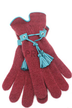 Load image into Gallery viewer, ANGORA KNITTED LEATHER RIBBON POM POM GLOVE

