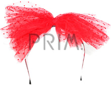 Load image into Gallery viewer, VELVET DOTTED TULLE BOW HEADBAND
