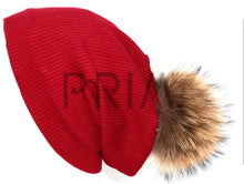 Load image into Gallery viewer, RIBBED COTTON BEANIE RACOON POM POM
