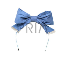 Load image into Gallery viewer, DENIM BOW WITH GOLD TIPS HEADBAND
