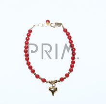 Load image into Gallery viewer, RED BEADS GOLD PUFFY HEART CENTER BRACELET
