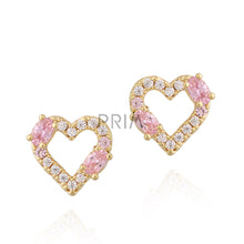 Load image into Gallery viewer, DOUBLE STONE OUTLINE CZ HEART STUD EARRING
