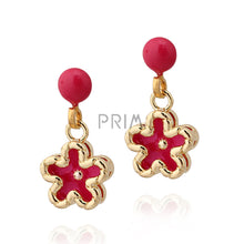Load image into Gallery viewer, MEDIUM GOLD FRAME ENAMEL FLOWER EARRING
