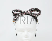 Load image into Gallery viewer, TWEED TIE BOW WITH GOLD TIPS HEADBAND
